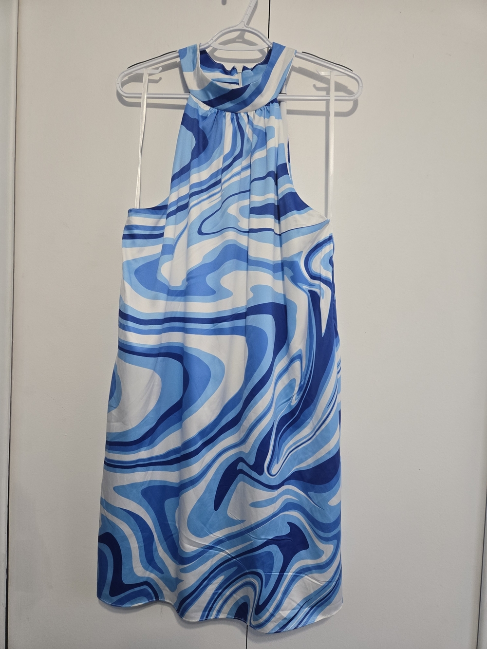 PremierAmour Blue Swirl Halter Shift Dress‎ Women’s Size 14